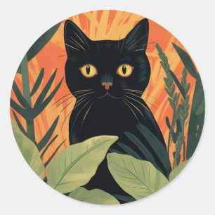 Schattigee zwarte kat verbergen in huis Plant Stic Ronde Sticker