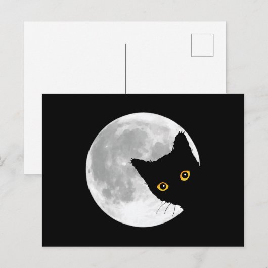 Schattigee zwarte kat Volle maan Briefkaart (Voorkant / Achterkant)