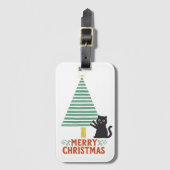 Schattigee Zwarte Kat Vrolijke Kerstboom Vakantie Bagagelabel (Voorkant (verticaal))