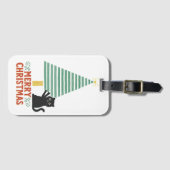 Schattigee Zwarte Kat Vrolijke Kerstboom Vakantie Bagagelabel (Voorkant (horizontaal))