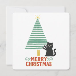 Schattigee Zwarte Kat Vrolijke Kerstboom Vakantie Kaart