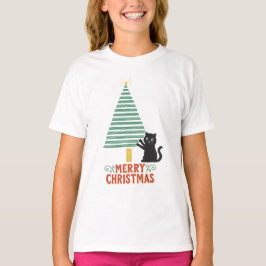 Schattigee Zwarte Kat Vrolijke Kerstboom Vakantie T-shirt