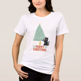 Schattigee Zwarte Kat Vrolijke Kerstboom Vakantie Tri-Blend Shirt