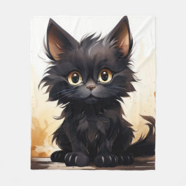 Schattigee Zwarte Kat Waterverf Kunst Fleece Deken