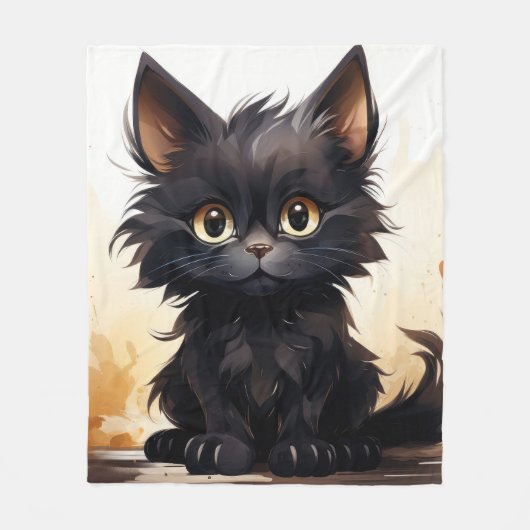 Schattigee Zwarte Kat Waterverf Kunst Fleece Deken (Voorkant)