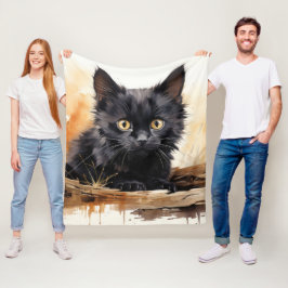 Schattigee Zwarte Kat Waterverf Kunst Fleece Deken