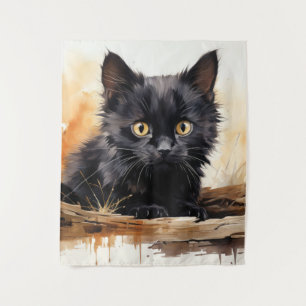 Schattigee Zwarte Kat Waterverf Kunst Wandkleed