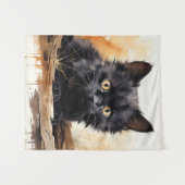 Schattigee Zwarte Kat Waterverf Kunst Wandkleed (Voorkant (horizontaal))