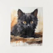 Schattigee Zwarte Kat Waterverf Kunst Wandkleed (Voorkant)