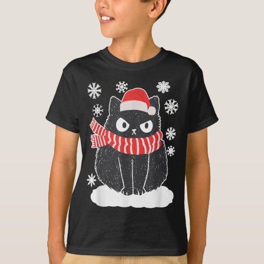 Schattigee zwarte kat Xmas Kerstmis Sneeuwvlok kat T-shirt (Voorkant)