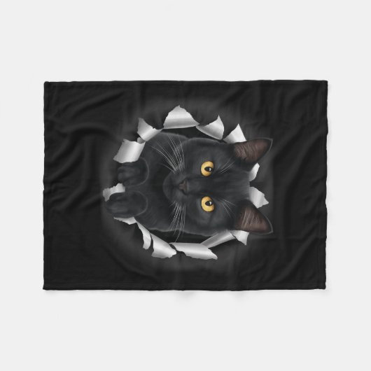 Schattigee zwarte kat ziet er uit van gescheurde s fleece deken (Voorkant (Horizontaal))
