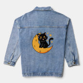 Schattigee zwarte kat zittend op de maan denim jacket (Achterkant)