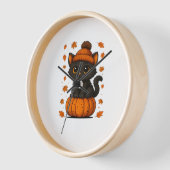 Schattigee Zwarte Kat Zittend op Pompoen Herfst Es (Hoek)