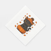 Schattigee Zwarte Kat Zittend op Pompoen Herfst Es Servet (Hoek)