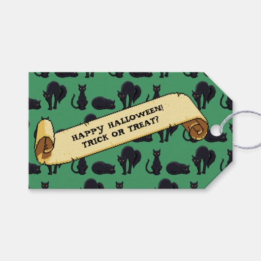 Schattigee zwarte katten blij met Halloween! Trick Cadeaulabel (Voorkant (Horizontaal))