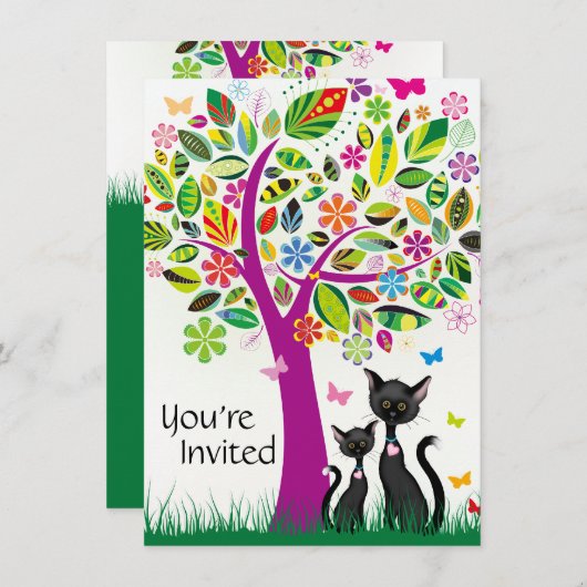 Schattigee zwarte katten en bloemenboom Baby showe Kaart (Voorkant / Achterkant)