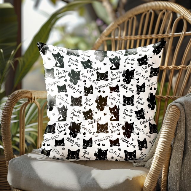 Schattigee zwarte katten en Gezegden Kussen (Cute Black Cats and Sayings with Hearts Pattern for Cat Lovers and Halloween Throw Pillow)