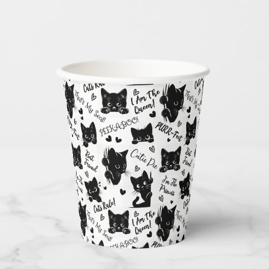 Schattigee zwarte katten en Gezegden Papieren Bekers (Voorkant)