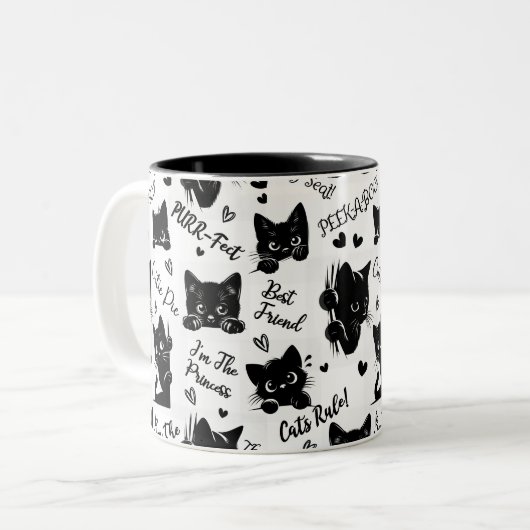 Schattigee zwarte katten en Gezegden Tweekleurige Koffiemok (Voorkant links)