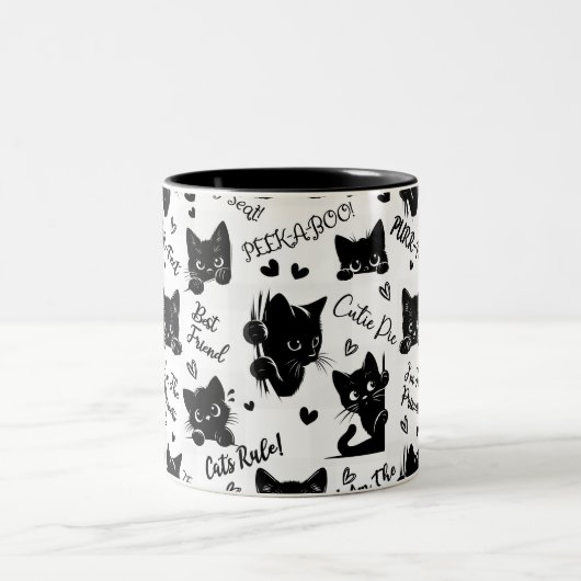 Schattigee zwarte katten en Gezegden Tweekleurige Koffiemok (Center)