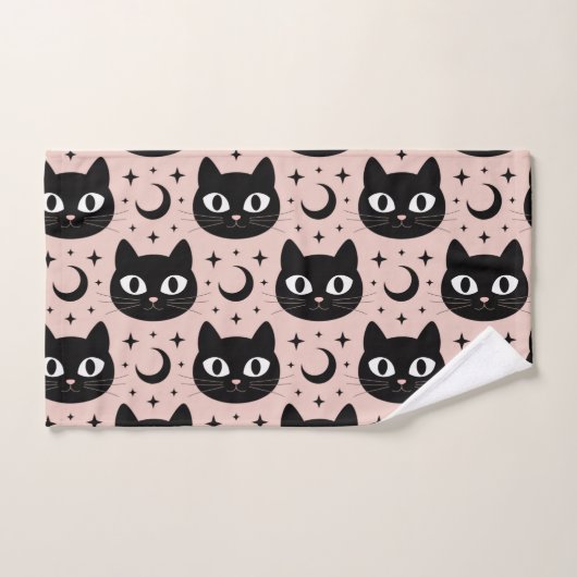 Schattigee zwarte katten en hemelse Halloween Bad Handdoek (Handdoek)