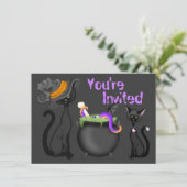 Schattigee zwarte katten en ketel Halloween Baby s Kaart (Staand voorkant)