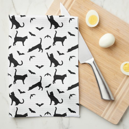 Schattigee zwarte katten en vleermuizen patroon pl theedoek (Quarter Fold)