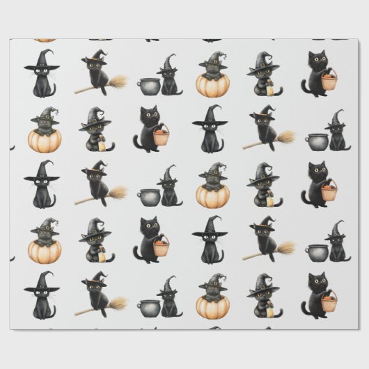 Schattigee zwarte katten Halloween Cadeaupapier (Vlak)