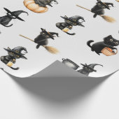 Schattigee zwarte katten Halloween Cadeaupapier (Hoek)