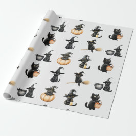 Schattigee zwarte katten Halloween Cadeaupapier