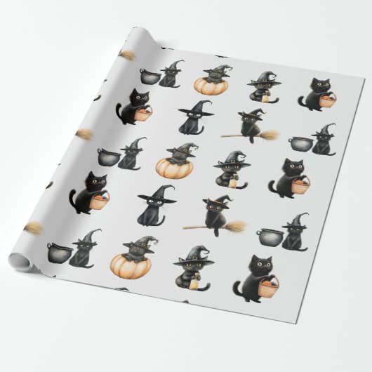 Schattigee zwarte katten Halloween Cadeaupapier (Uitgerold)