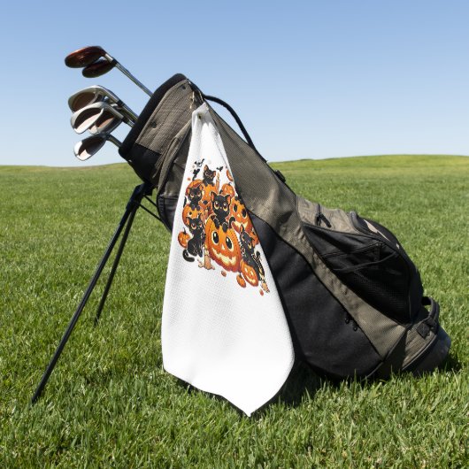 Schattigee zwarte katten in pompoenen Halloween Ni Golfhanddoek (Groen)