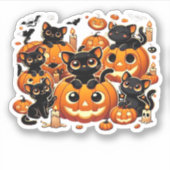 Schattigee zwarte katten in pompoenen Halloween Ni Sticker (Voorkant)