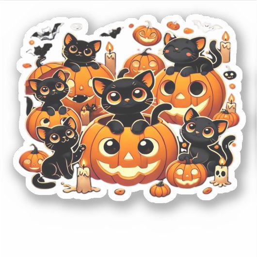 Schattigee zwarte katten in pompoenen Halloween Ni Sticker (Voorkant)