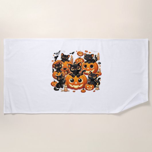 Schattigee zwarte katten in pompoenen Halloween Ni Strandlaken (Voorkant)