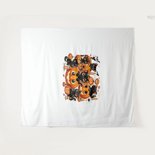 Schattigee zwarte katten in pompoenen Halloween Ni Wandkleed (Voorkant (horizontaal))