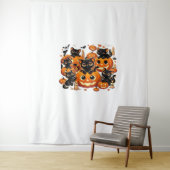 Schattigee zwarte katten in pompoenen Halloween Ni Wandkleed (In situ)