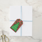 Schattigee zwarte katten in truien kerstboom rood cadeaulabel (Met Touw)