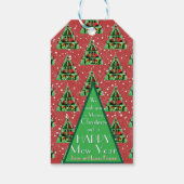 Schattigee zwarte katten in truien kerstboom rood cadeaulabel (Achterkant)