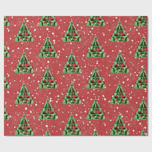 Schattigee zwarte katten in truien kerstboom rood cadeaupapier (Vlak)