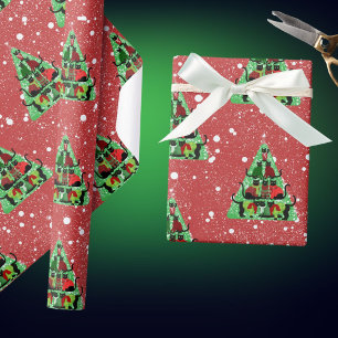 Schattigee zwarte katten in truien kerstboom rood cadeaupapier