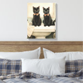 Schattigee zwarte katten op de gootsteen Perfect v Canvas Afdruk (Insitu (Slaapkamer))