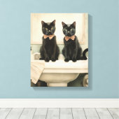 Schattigee zwarte katten op de gootsteen Perfect v Canvas Afdruk (Insitu (Houten vloer))