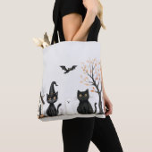 Schattigee zwarte katten spookvleermuis Halloween Tote Bag (Dichtbij)
