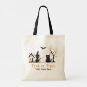 Schattigee zwarte katten Trick or treat aangepaste Tote Bag (Achterkant)