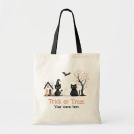 Schattigee zwarte katten Trick or treat aangepaste Tote Bag