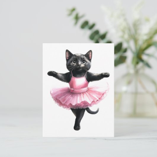 Schattigee zwarte kattenballerina dansballet feestdagenkaart (Staand voorkant)