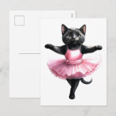 Schattigee zwarte kattenballerina dansballet feestdagenkaart (Voorkant / Achterkant)