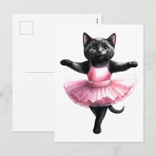 Schattigee zwarte kattenballerina dansballet feestdagenkaart (Voorkant / Achterkant)