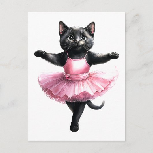 Schattigee zwarte kattenballerina dansballet feestdagenkaart (Voorkant)